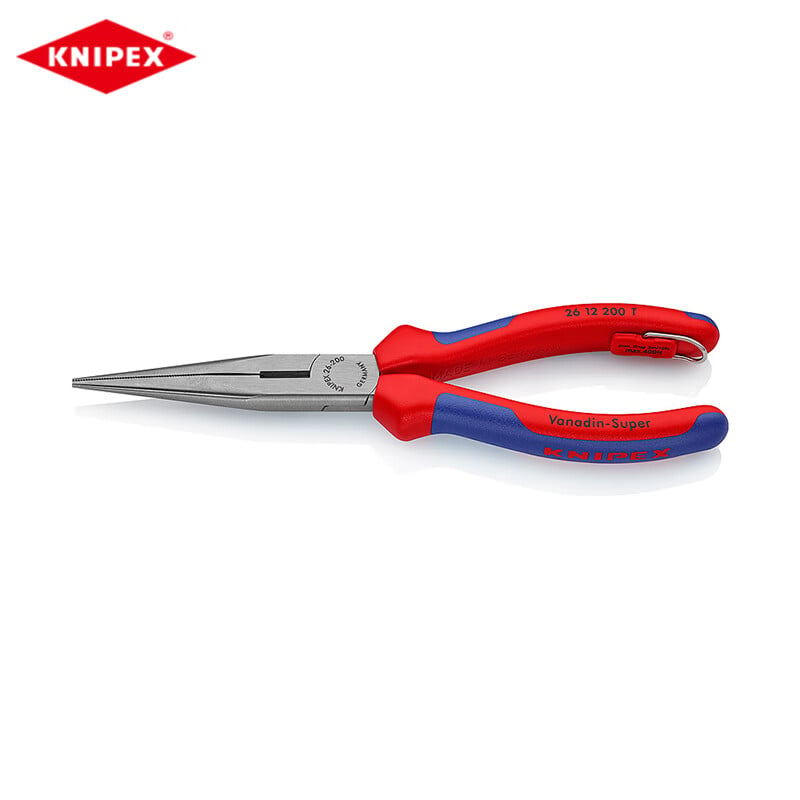 Острогубцы KNIPEX с ножницами, 200 мм, двухцветная ручка, черный корпус, с кольцом, предотвращающим падение, иглогубцы с крановым наконечником 26 12 200 T