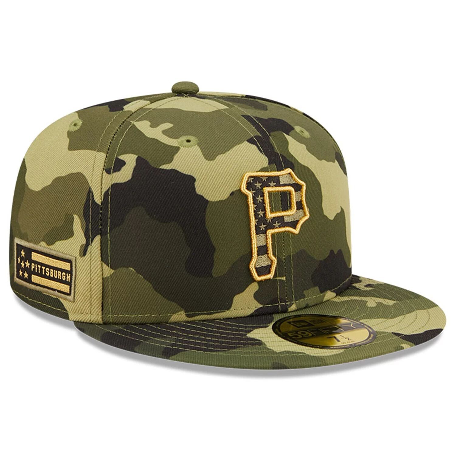 

Мужская камуфляжная кепка New Era Pittsburgh Pirates 2022 Armed Forces Day On Field 59FIFTY, облегающая кепка