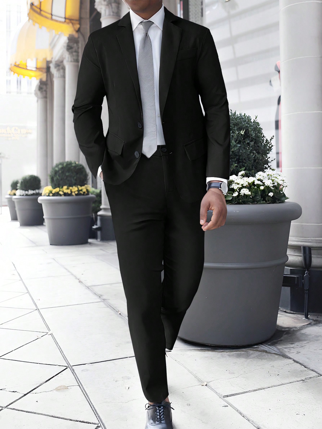 Мужской однобортный пиджак и брюки Manfinity Mode, черный мужской однотонный костюм с воротником стойкой manfinity mode черный