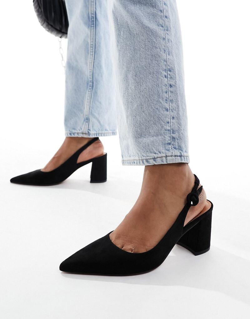 

Черные туфли на среднем каблуке с открытой пяткой ASOS DESIGN Sutton