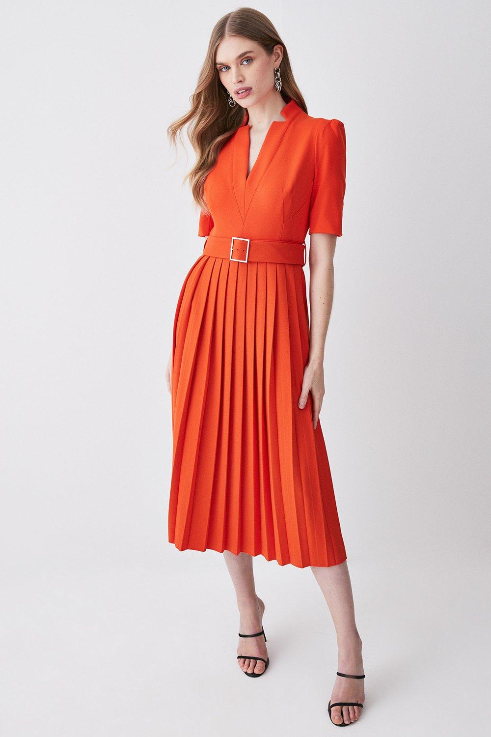 Платье миди со складками и поясом из структурированного крепа Forever Karen Millen, оранжевый