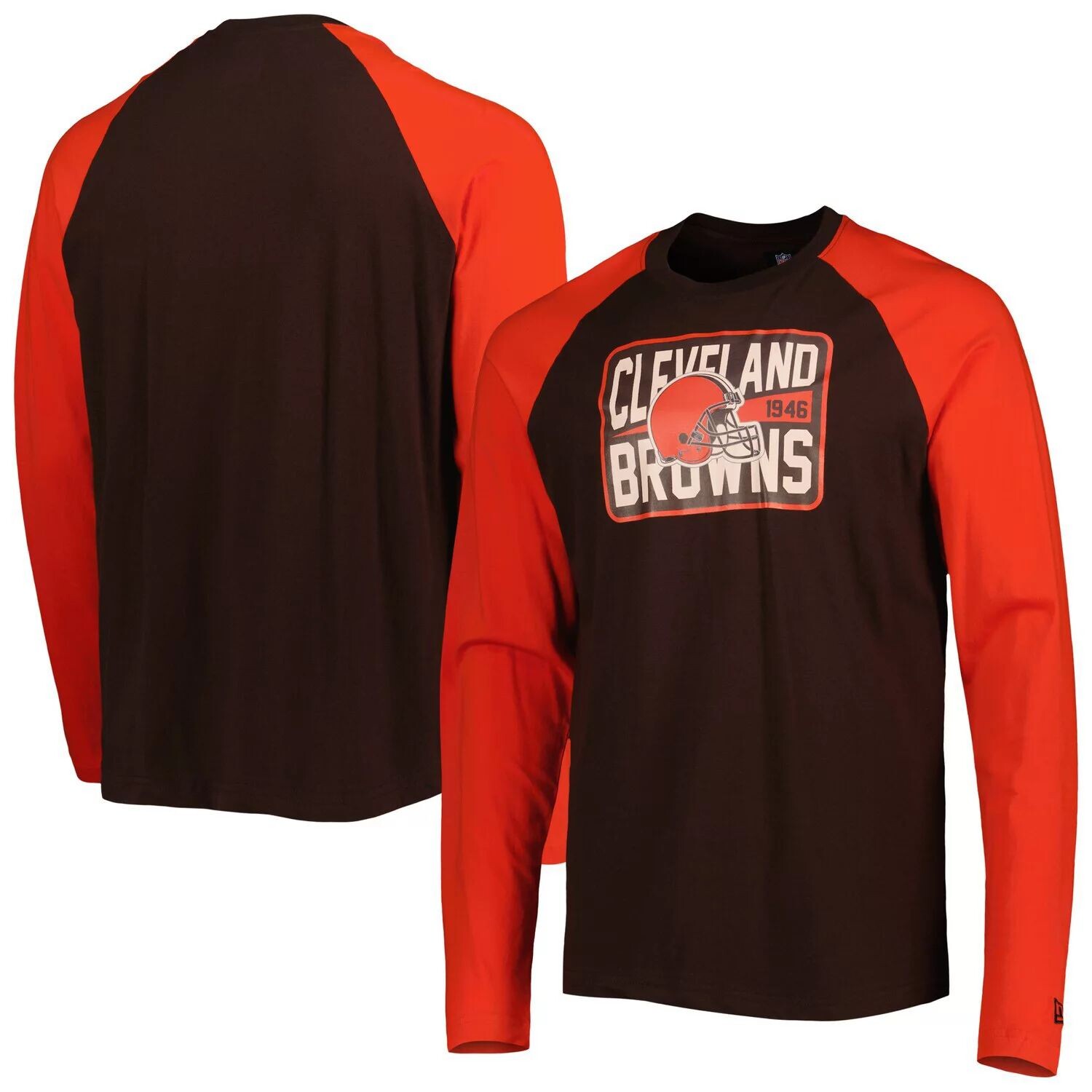 

Мужская коричневая футболка Cleveland Browns Current с длинным рукавом реглан New Era, Коричневый