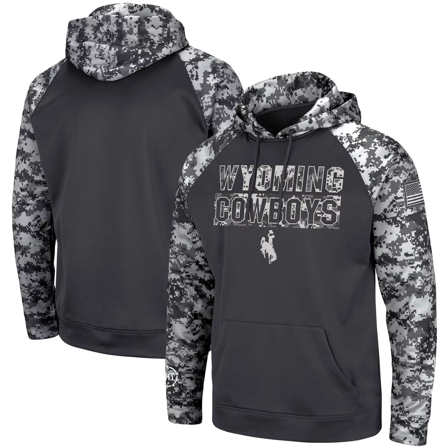 

Мужской темно-серый пуловер с капюшоном Wyoming Cowboys OHT Military Appreciation Digital Camo Colosseum