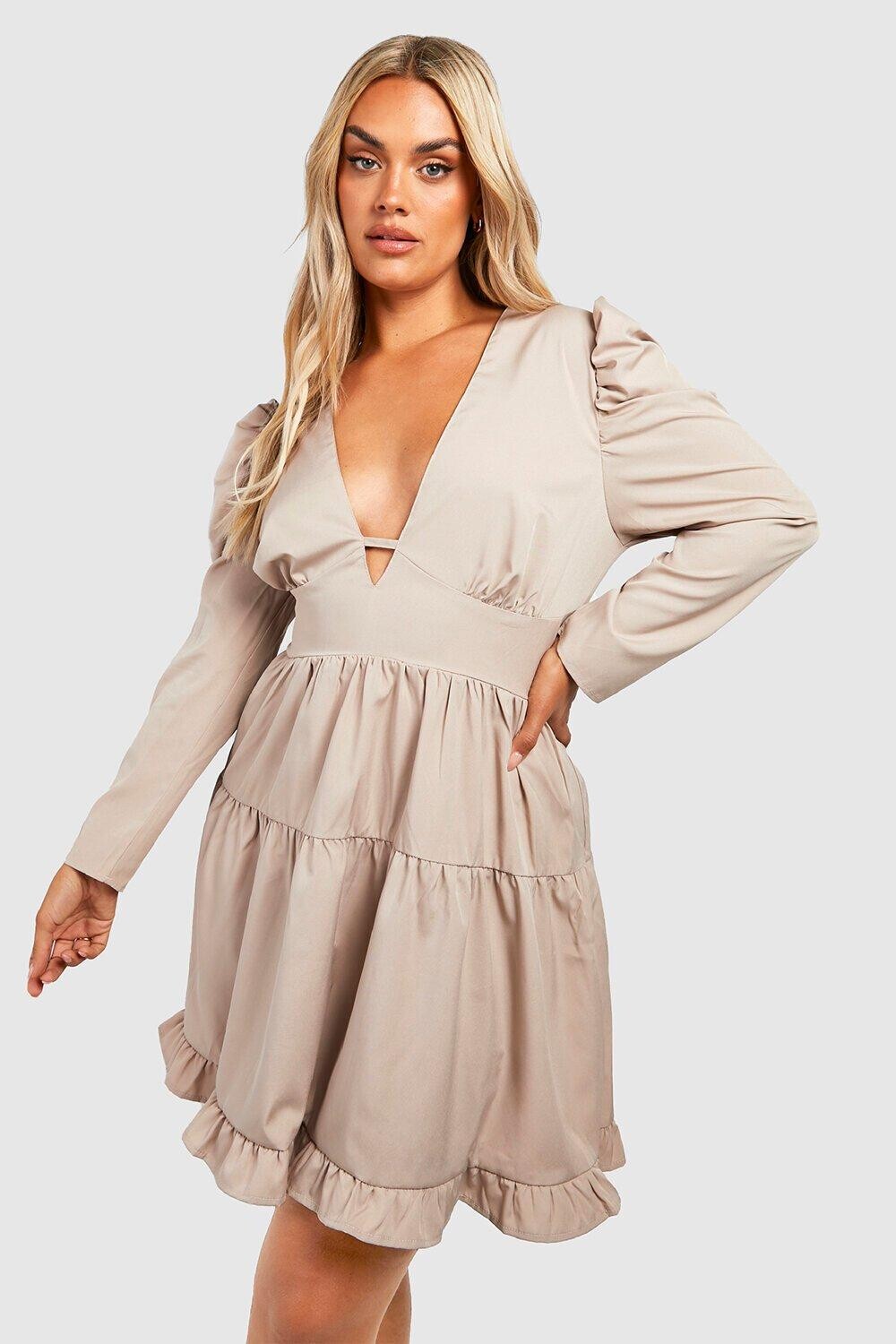

Ярусное платье плюс с пыльными рукавами Boohoo, серый