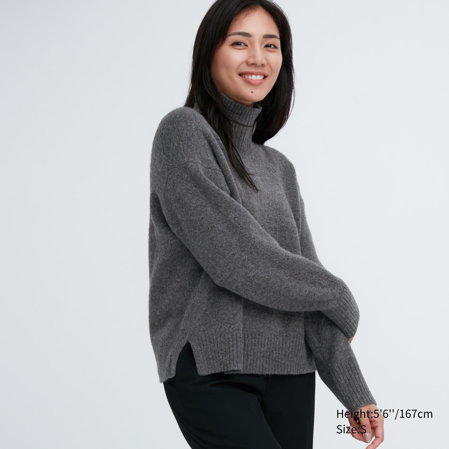 

Джемпер с высоким воротом из пряжи суфле UNIQLO, серый