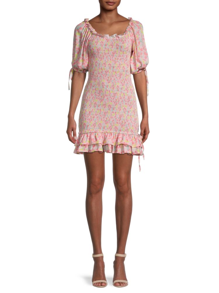 Облегающее платье с цветочным принтом и сборками 70/21, цвет Pink Multicolor