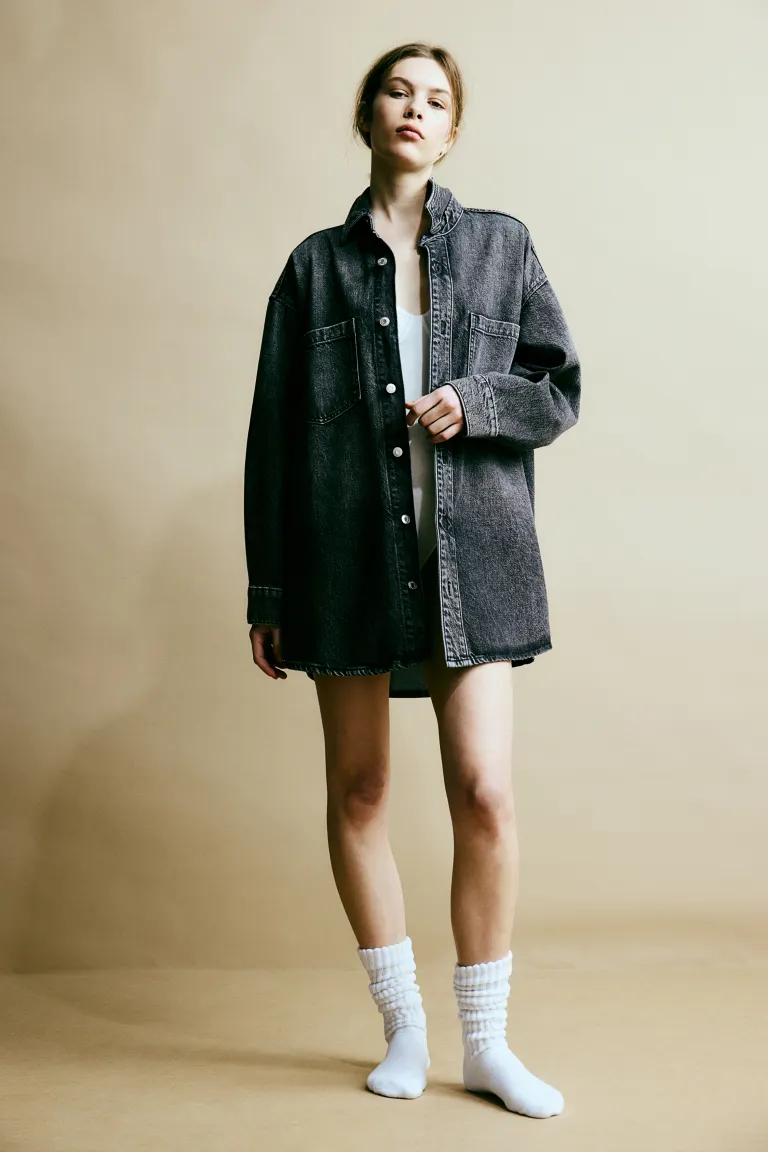 

Блузка из мягкого денима с перьями H&M, серый