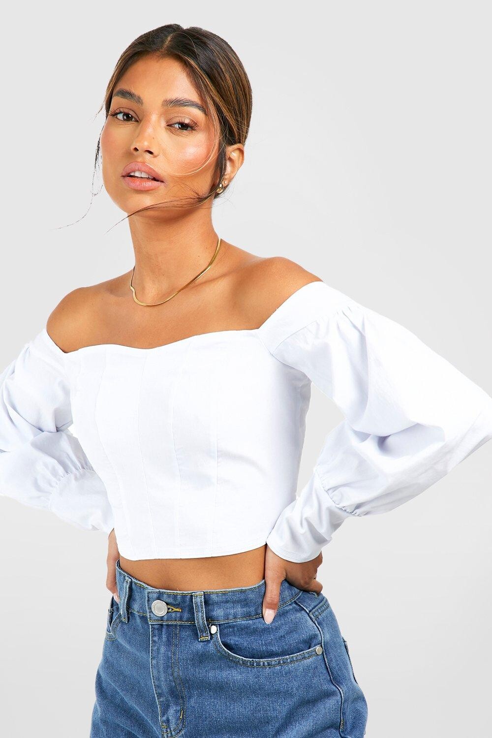 

Бенгалийский корсетный топ с открытыми плечами Boohoo, белый