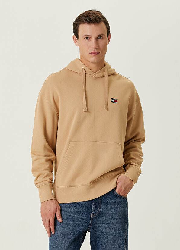 

Бежевый свитшот свободного кроя с капюшоном Tommy Jeans