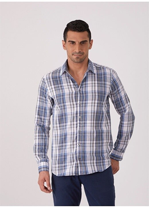 

Синяя мужская рубашка с воротником на пуговицах Slim Fit Dufy