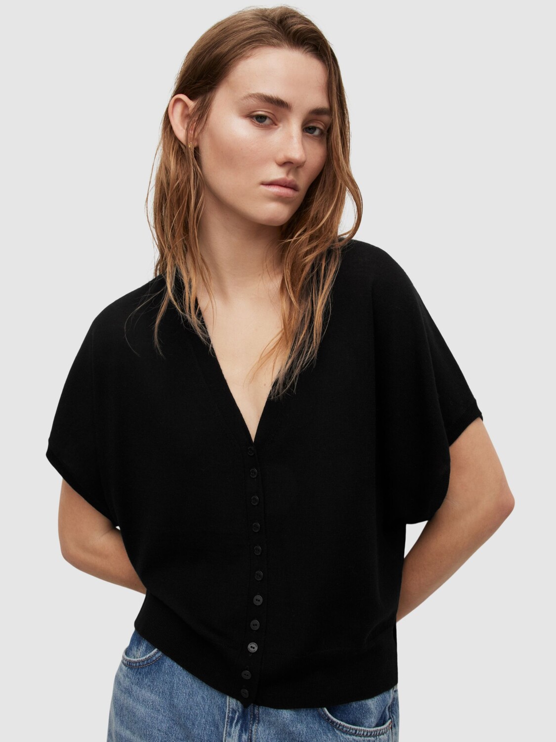 

AllSaints Bronte Шерстяной кардиган с короткими рукавами