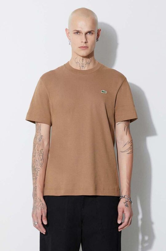 

Хлопковая футболка Lacoste, коричневый