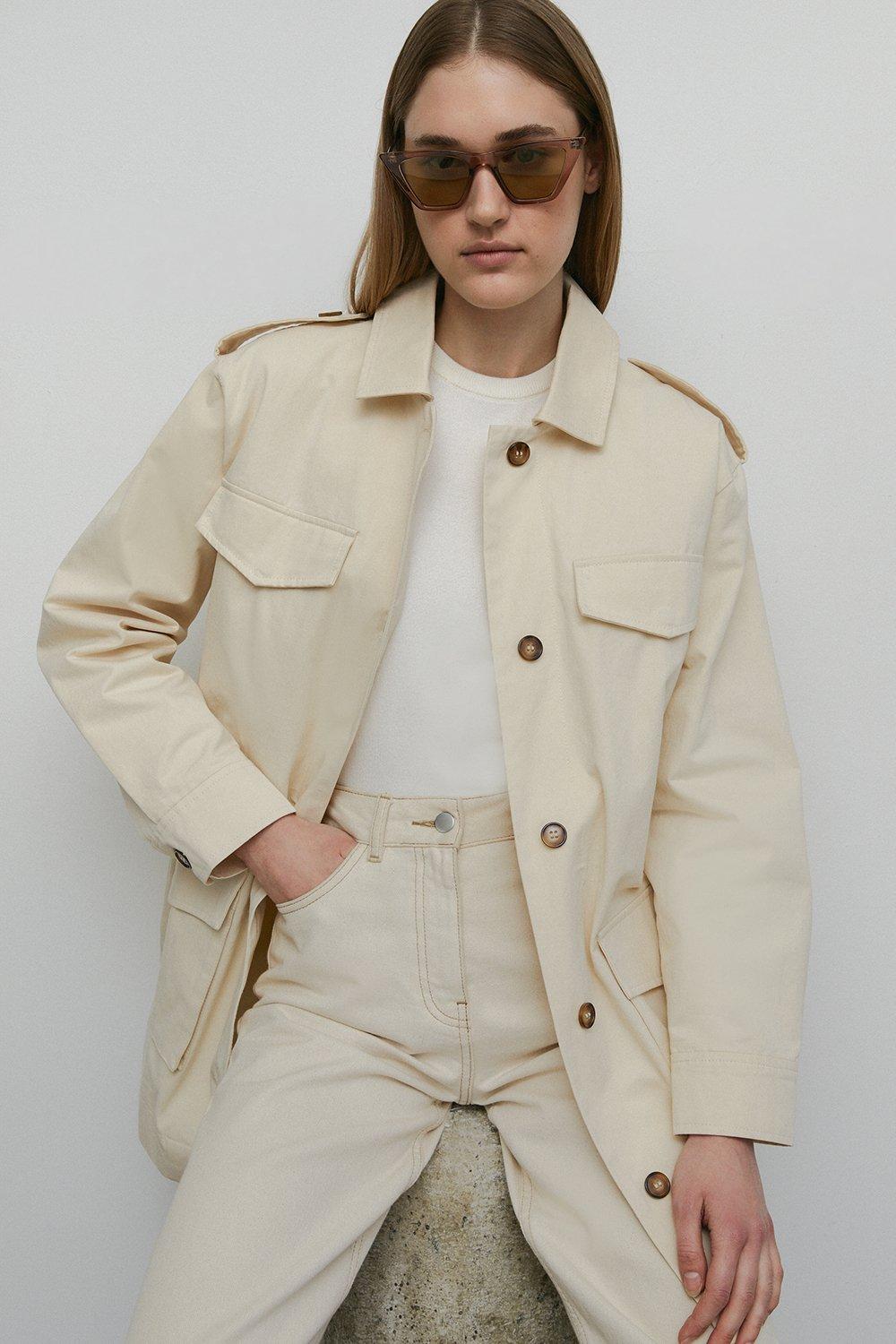 Хлопковая куртка в стиле милитари Warehouse, белый фото