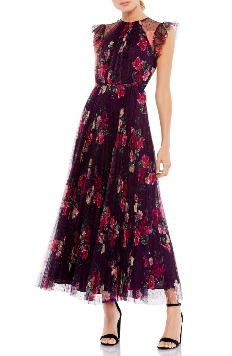 

Вечернее платье из тюля с цветочным принтом и оборками MAC DUGGAL