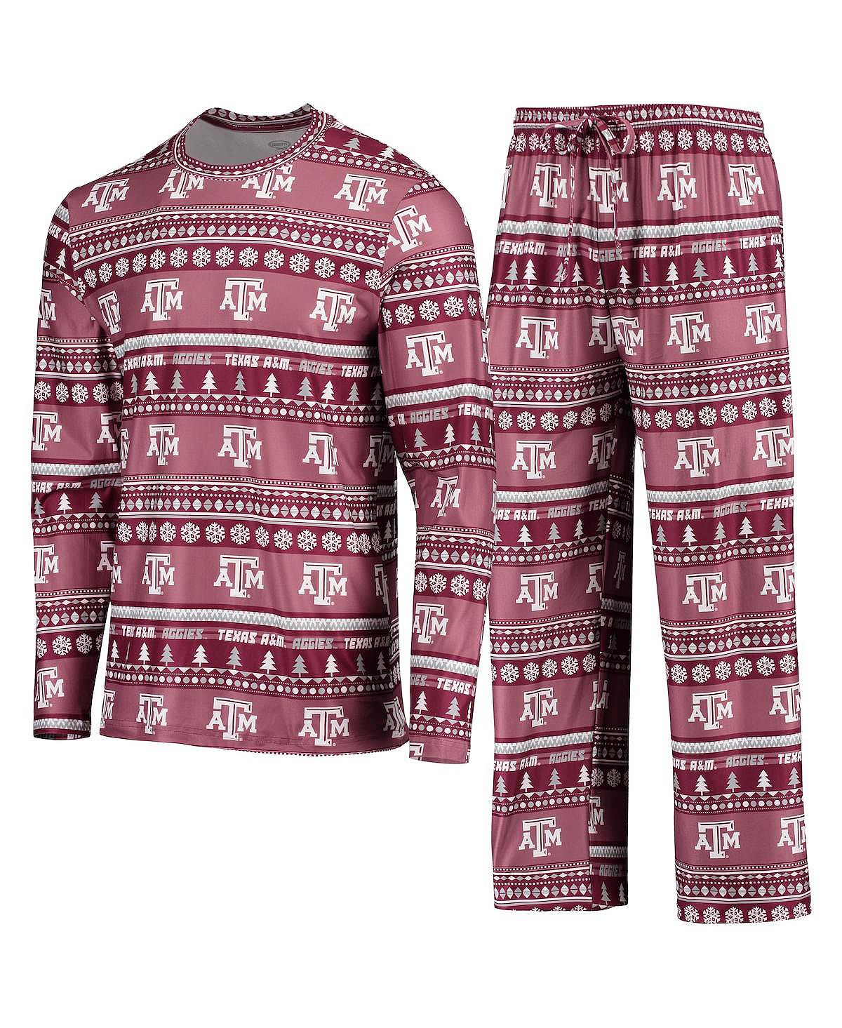 цена Мужской темно-бордовый свитер Texas A&M Aggies Ugly, футболка с длинными рукавами и брюки, комплект для сна Concepts Sport