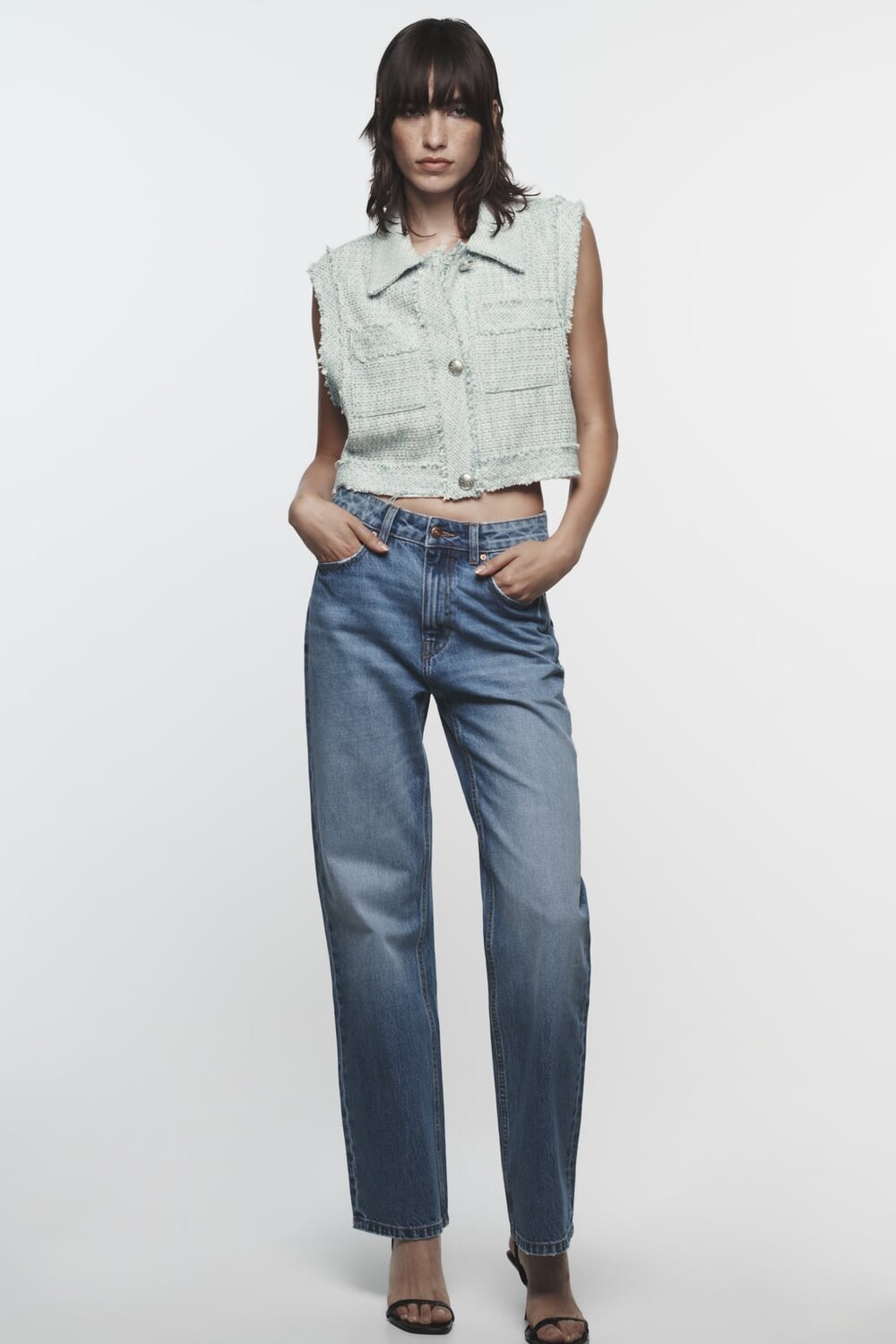 

Укороченный текстурный жилет с барашнями ZARA, синий