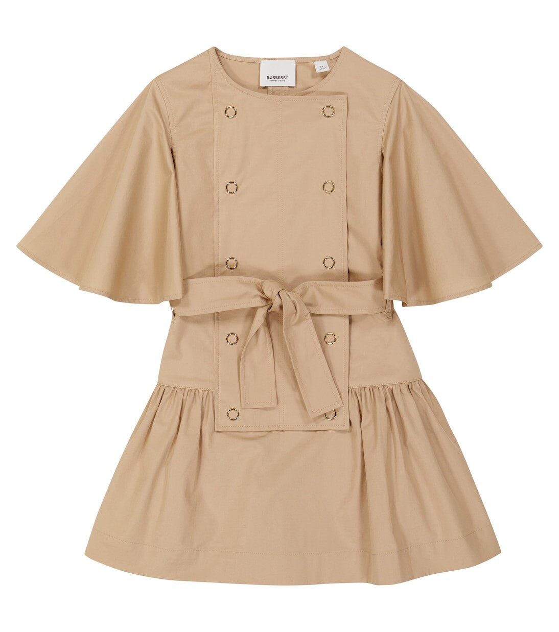 

Платье из хлопкового габардина Burberry Kids, бежевый