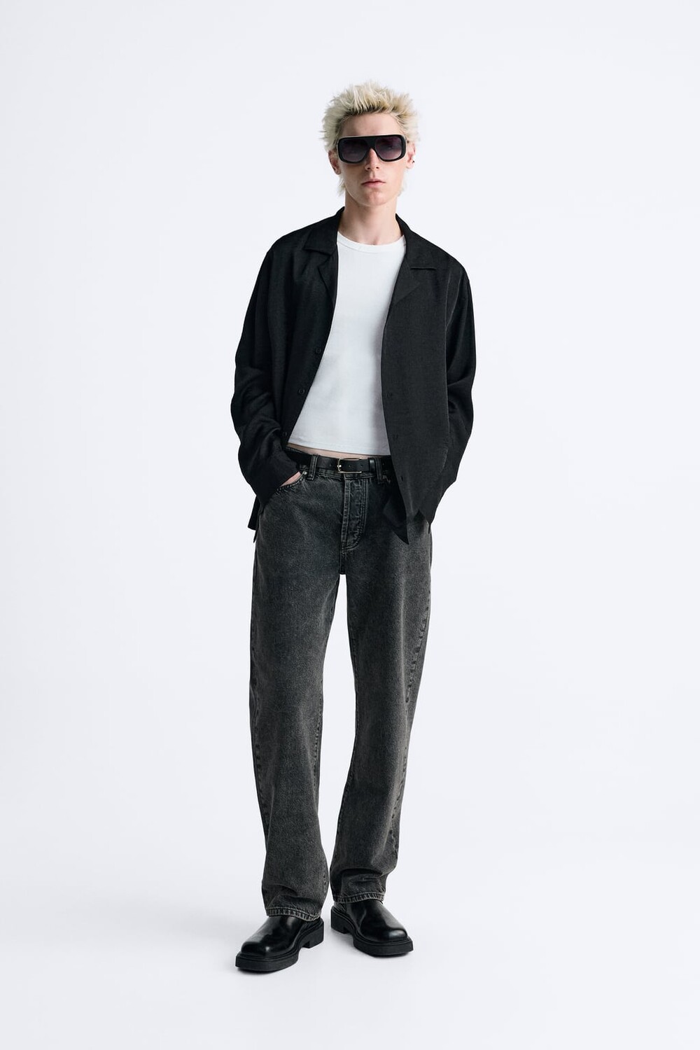 

Блестящая рубашка ZARA, черный