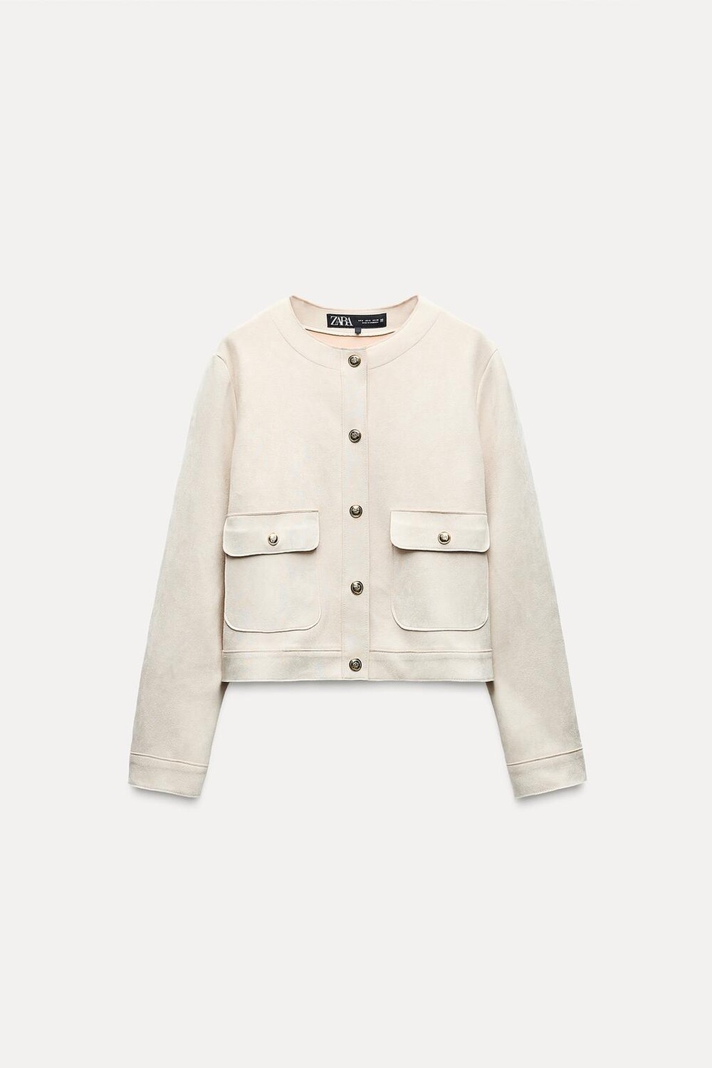 Укороченная куртка из искусственной замши ZARA, экрю