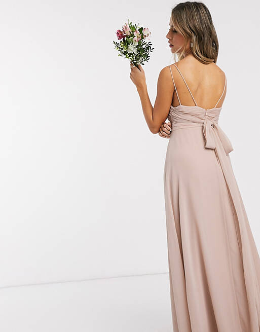 

Платье макси на бретелях с присборенным лифом и завязкой на талии ASOS DESIGN Bridesmaid