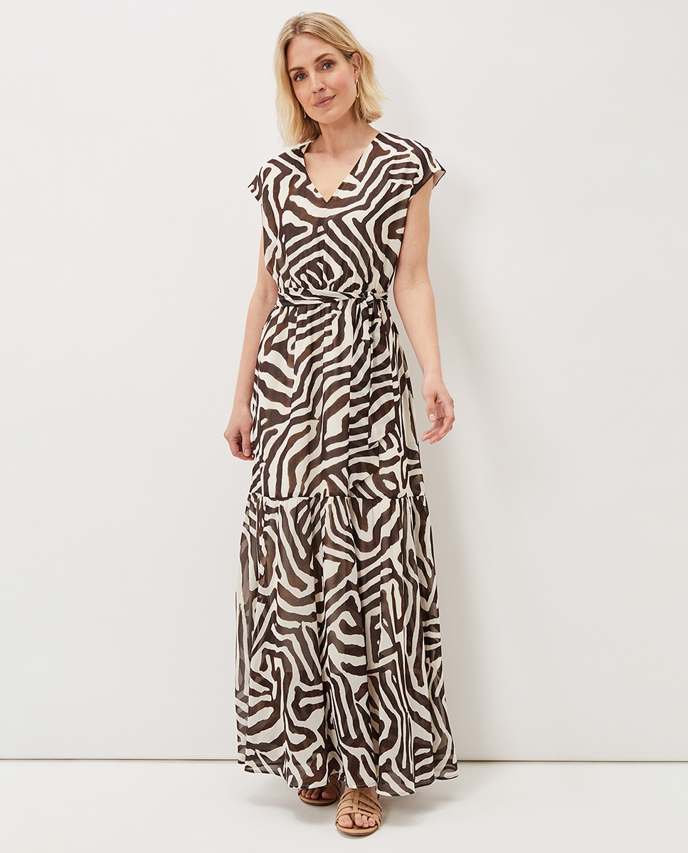 Платье макси с короткими рукавами и зебровым принтом Phase Eight, мультиколор