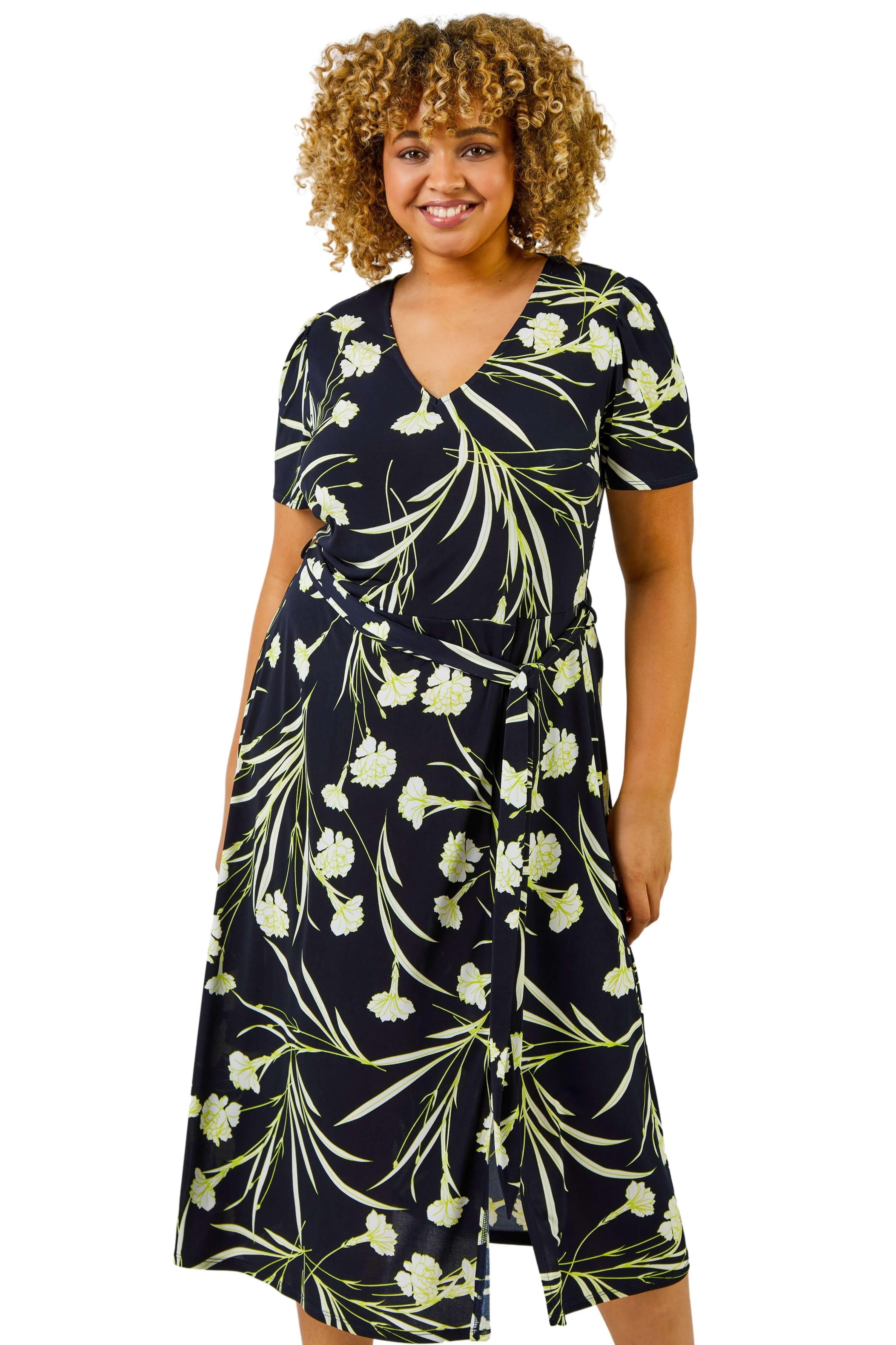 Платье миди Curve с цветочным принтом Roman, синий цена и фото