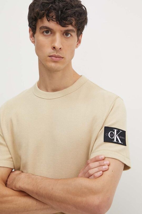 

Хлопковая футболка Calvin Klein Jeans, бежевый