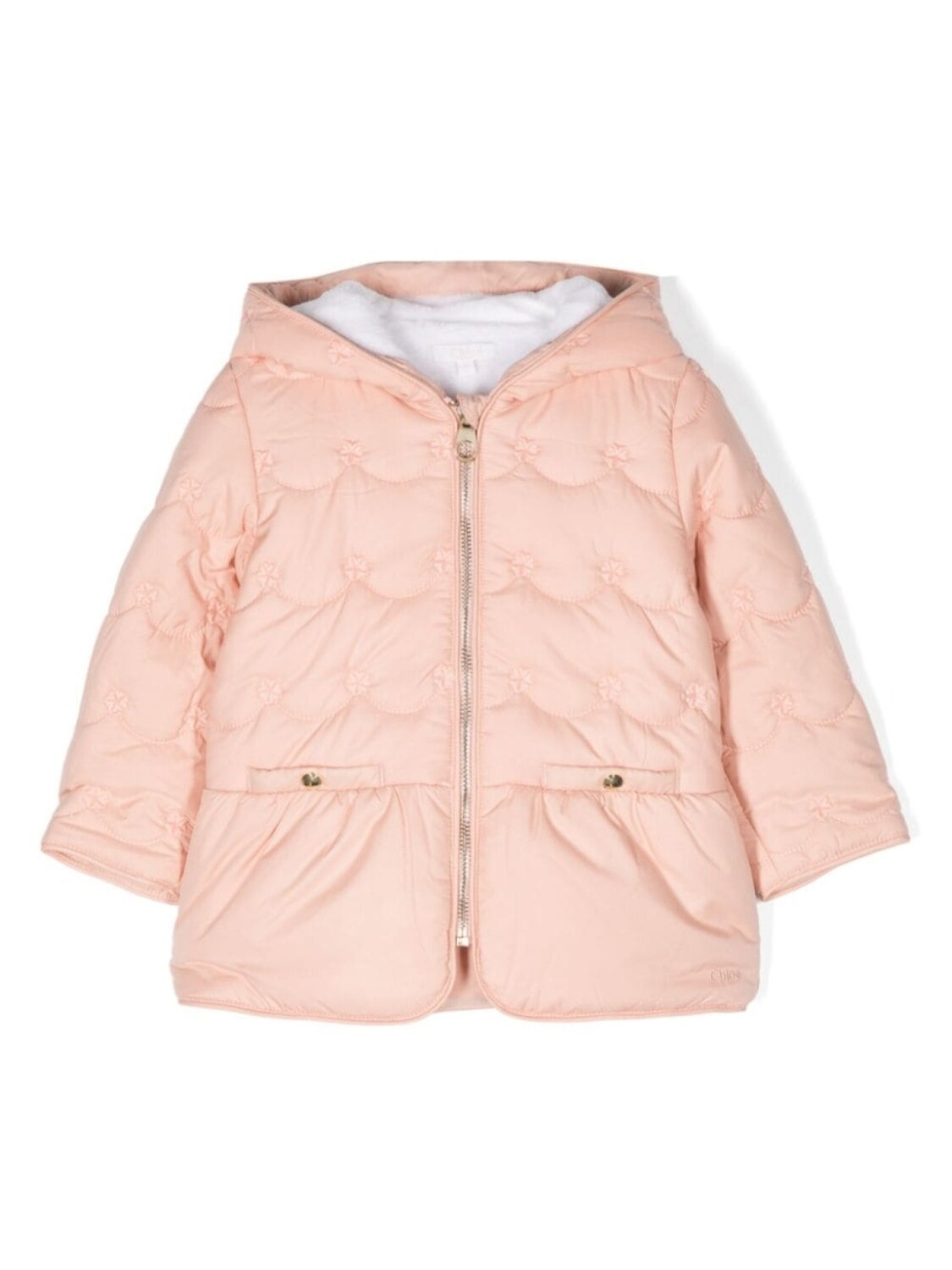 

Chloé Kids куртка с капюшоном и вышитым логотипом, розовый
