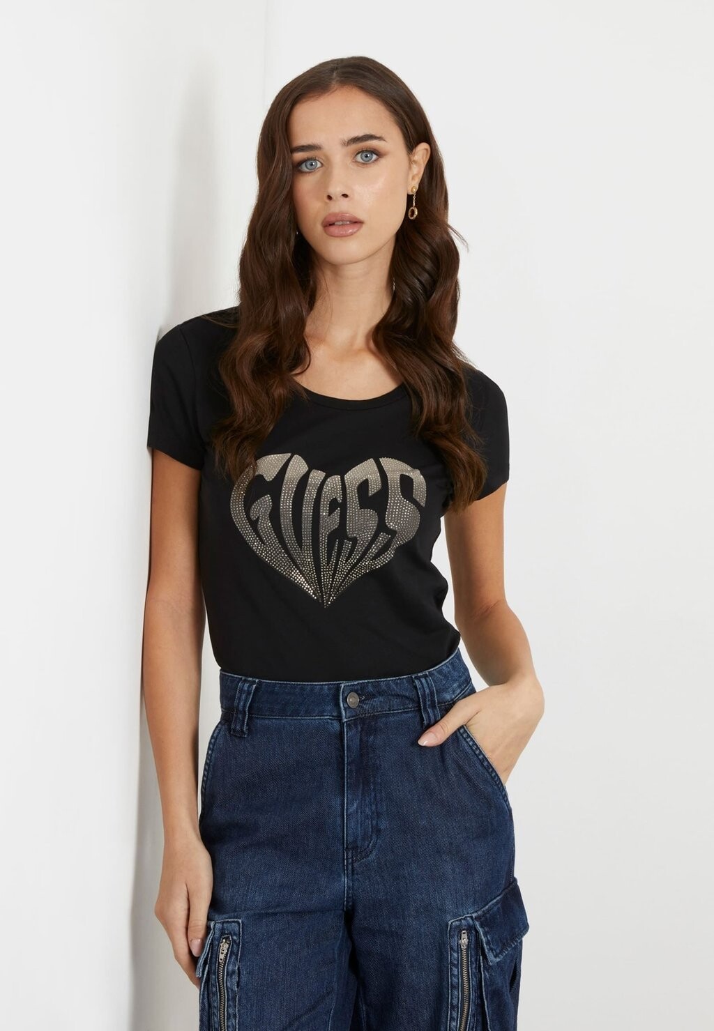 

Футболка с принтом Stretch Front Strass Logo Guess, цвет schwarz