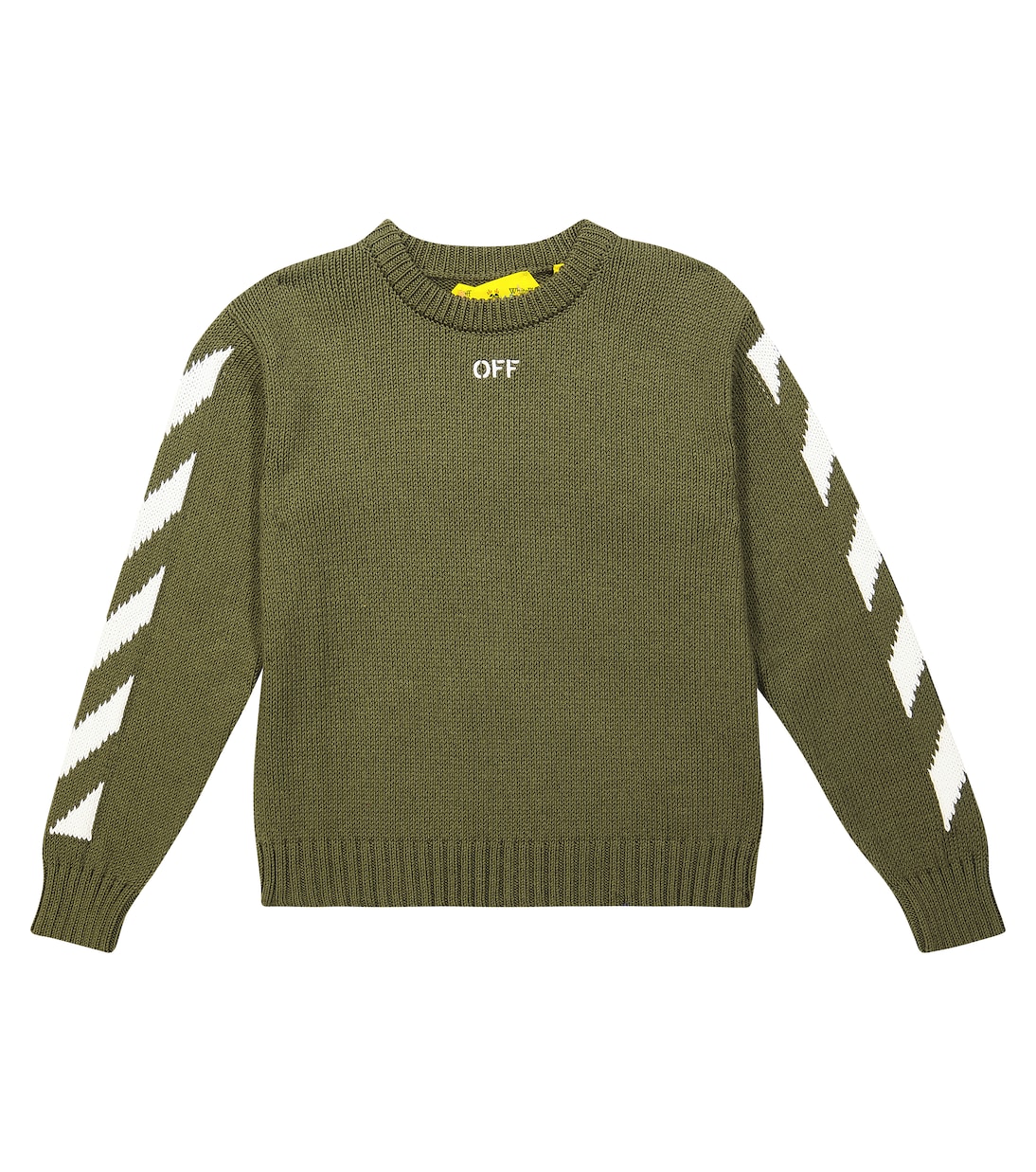 Хлопковый свитер с логотипом Off-White Kids, зеленый хлопковый топ с логотипом off white