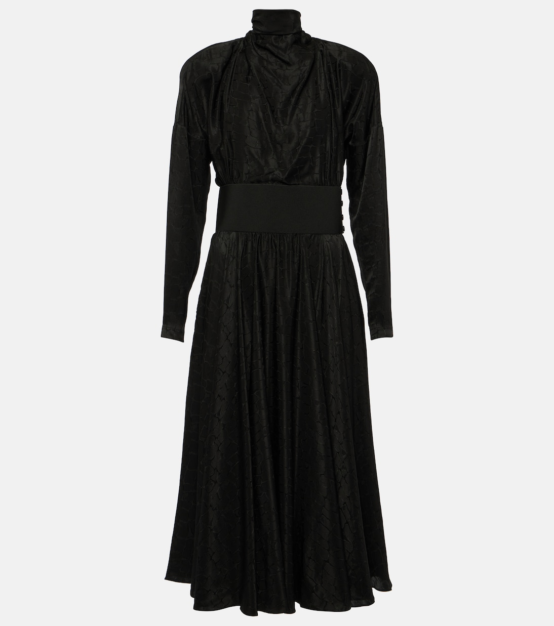 Платье миди из смесового шелка с завязками на воротнике Alaïa, черный