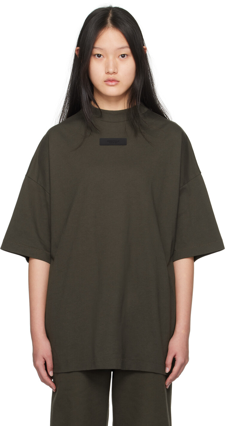 

Серая футболка с круглым вырезом Fear Of God Essentials, цвет Ink