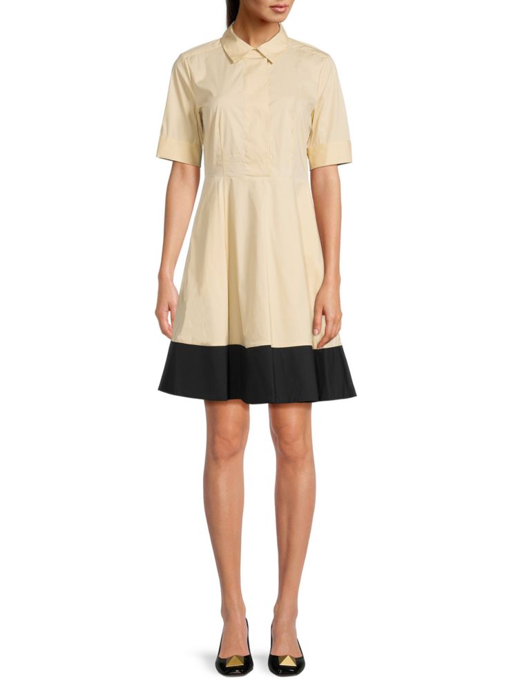 Двухцветное мини-платье-рубашка Dkny, цвет Straw Black
