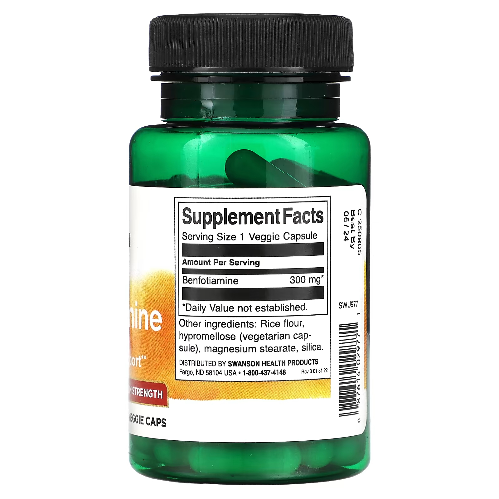 Бенфотиамин Swanson, 300 мг, 60 растительных капсул