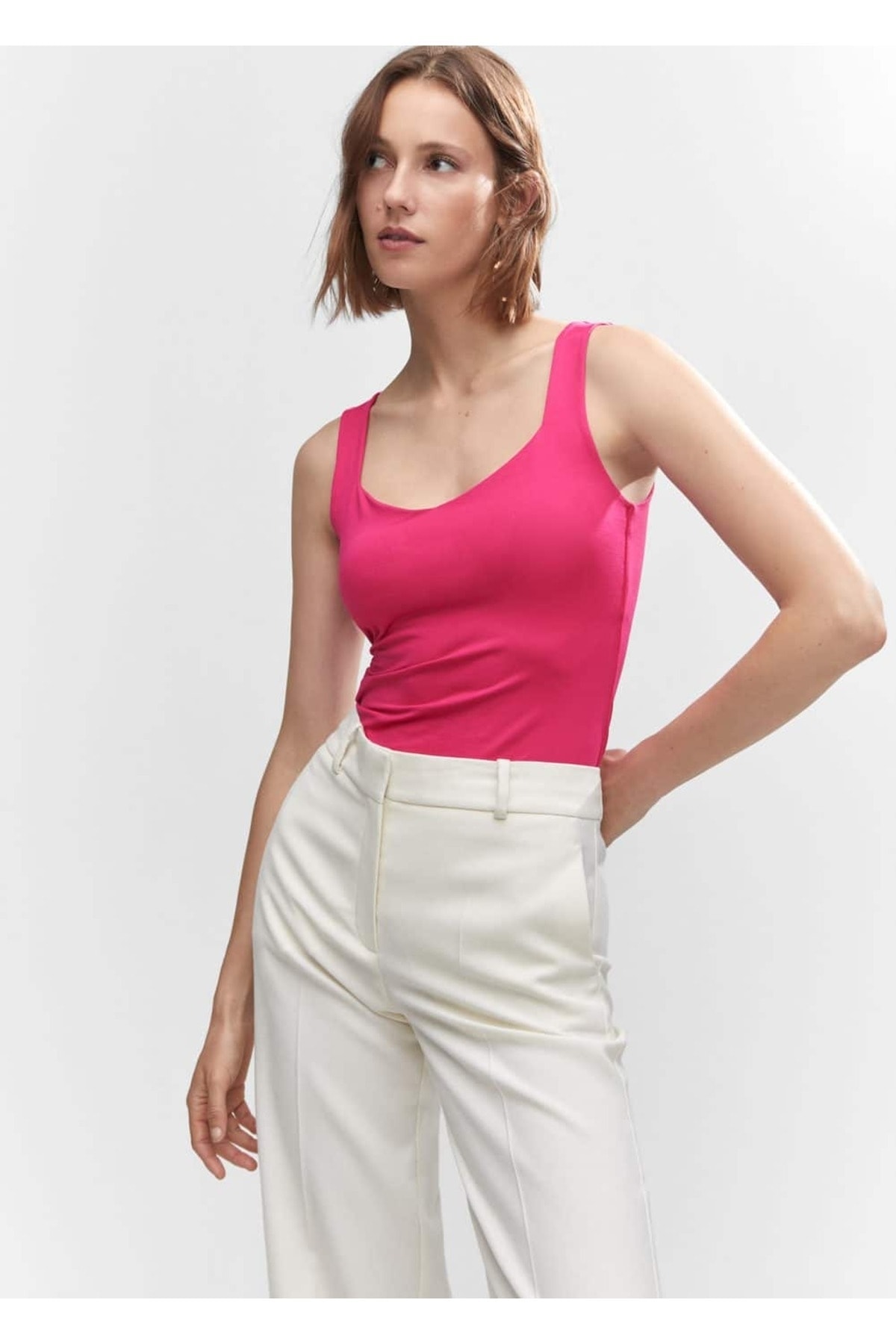 Открытая эластичная блузка Mango, розовый