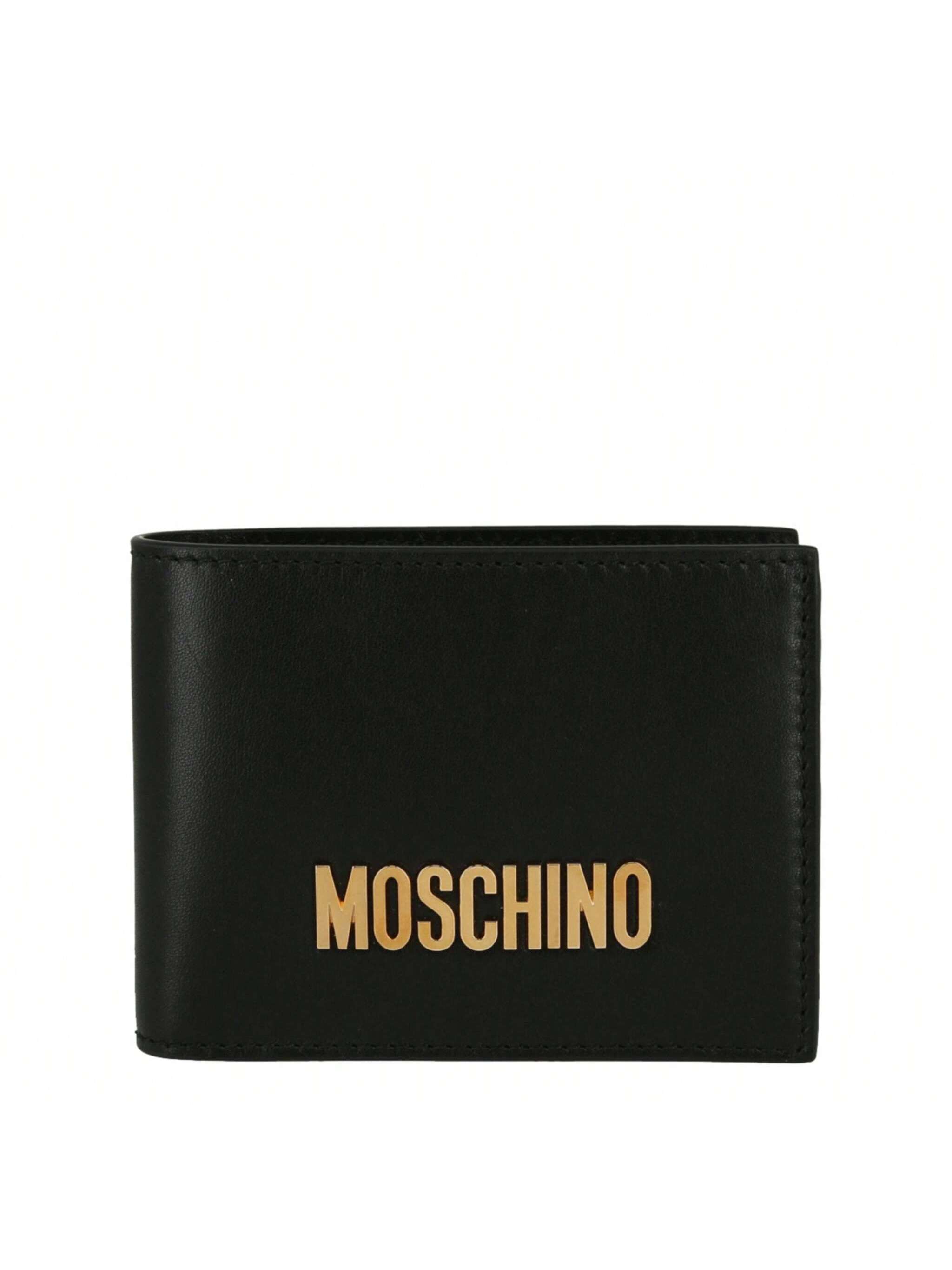 Кожаный кошелек двойного сложения MOSCHINO с логотипом Hardware, черный