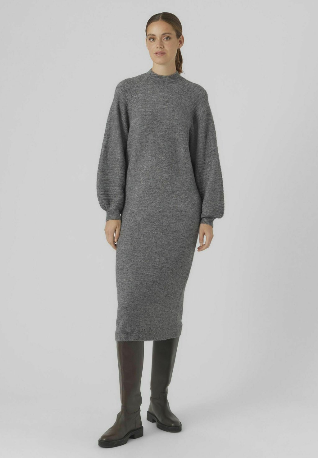 

Платье Vero Moda STRICKKLEID VMLINDA LS HIGHNECK CALF DRESS GA, цвет medium grey melange