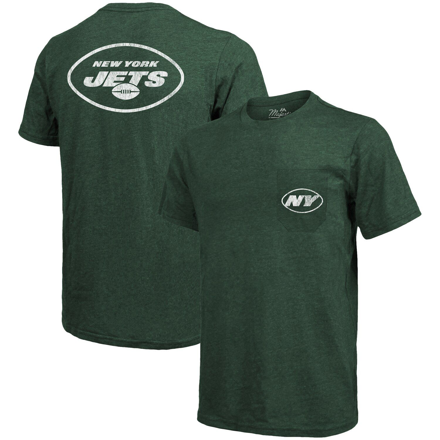 Футболка с карманами Tri-Blend New York Jets Threads — меланжево-зеленый Majestic футболка new england patriots threads с карманами tri blend темно синий с меланжевым отливом majestic
