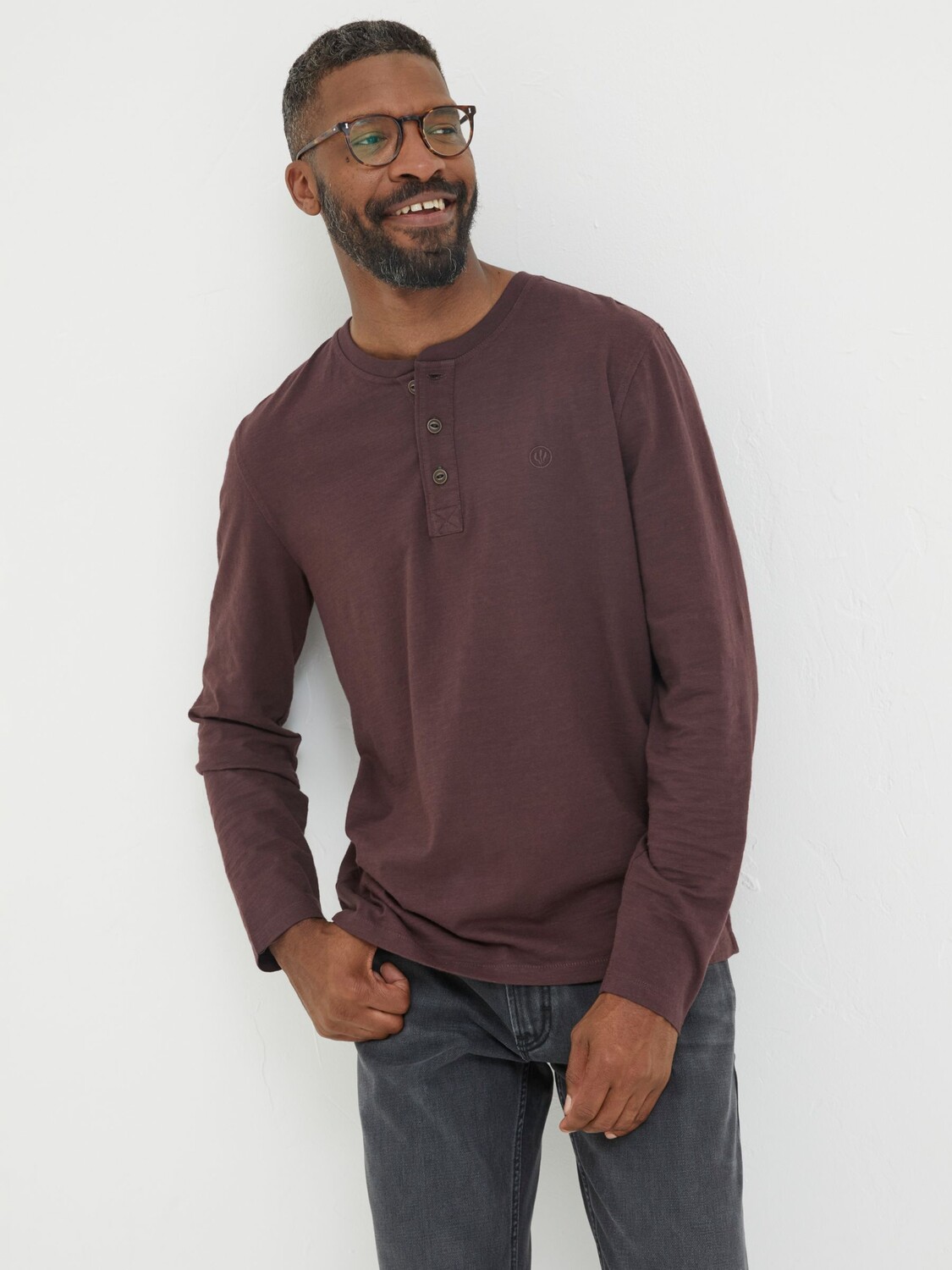 

Футболка с длинным рукавом FatFace Slub Henley, сливовый