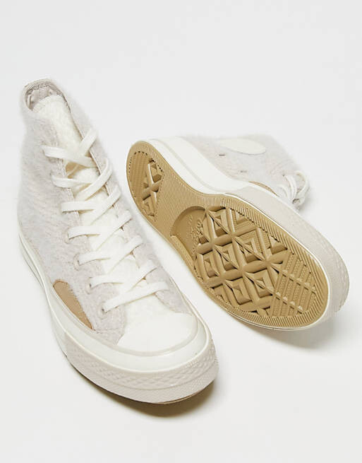 

Бежево-песочные кроссовки из искусственного меха Converse Chuck 70 Hi, Бежевый