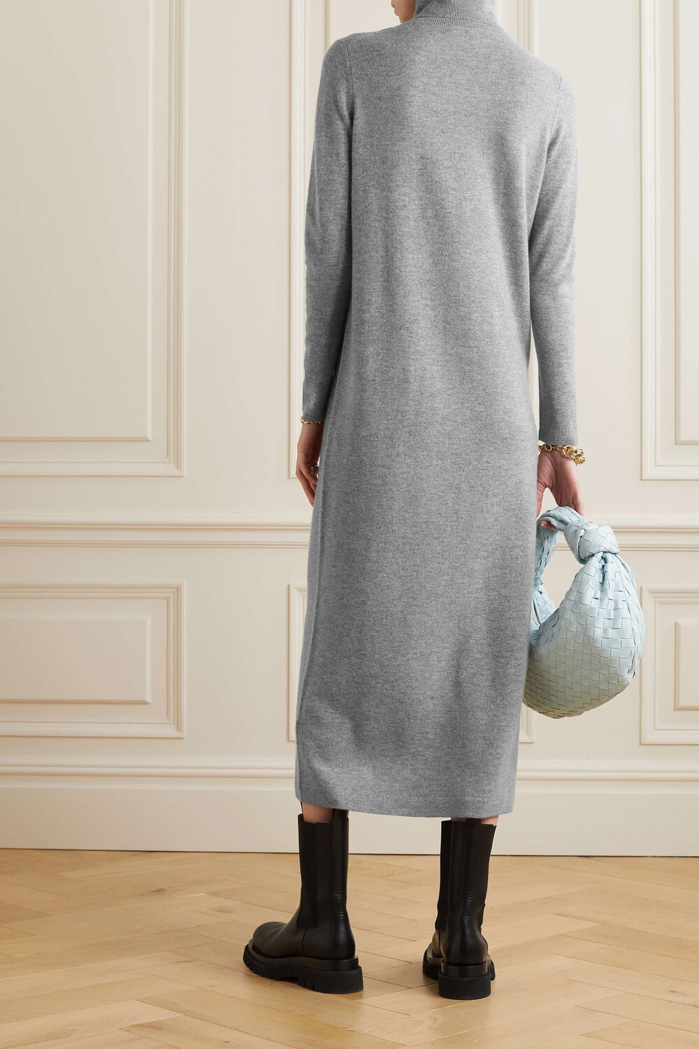 

ALLUDE Платье миди с высоким воротником из смеси шерсти и кашемира, серый