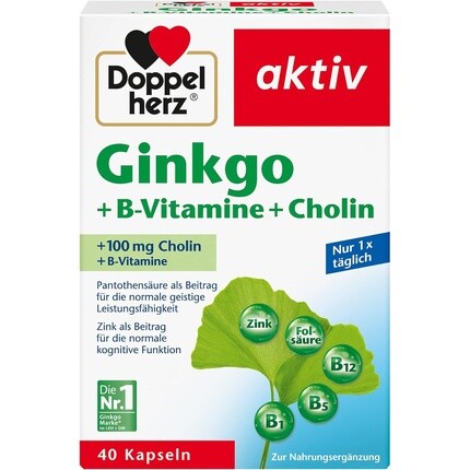 

Гинкго + витамины группы B + холин с пантотеновой кислотой для нормальной умственной деятельности 40 капсул, Doppelherz