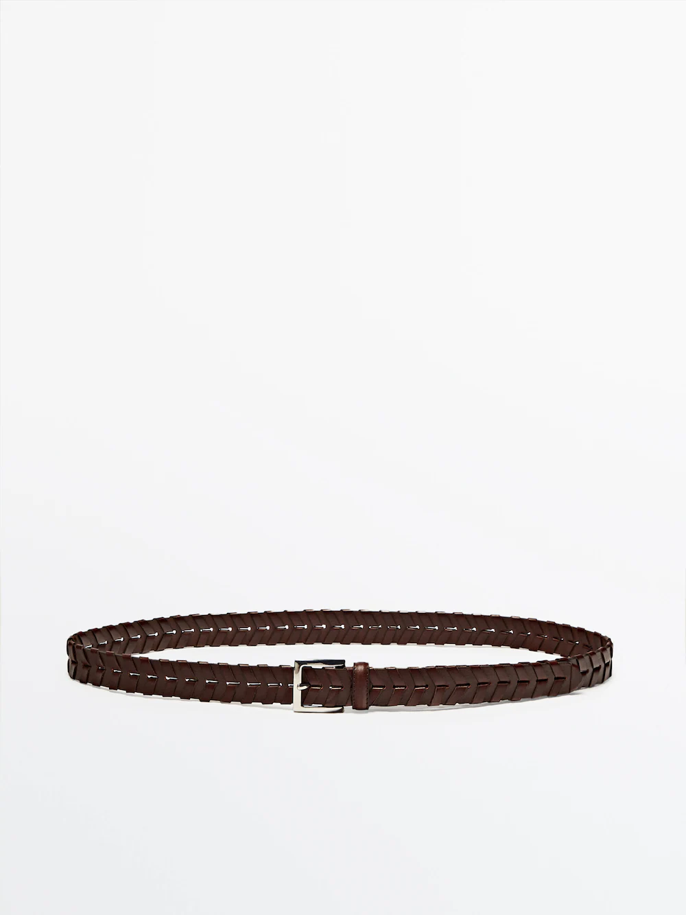 

Плетеный кожаный ремень Massimo Dutti, коричневый