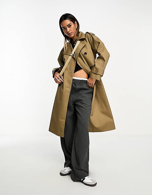 

Оливковый длинный плащ ASOS DESIGN, Зеленый