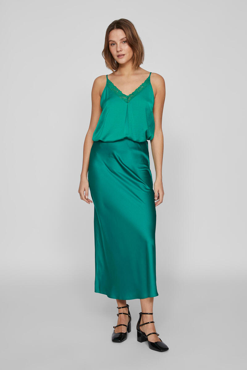 Атласная юбка миди Vila, зеленый юбка миди женская трапециевидная на шнуровке с завышенной талией