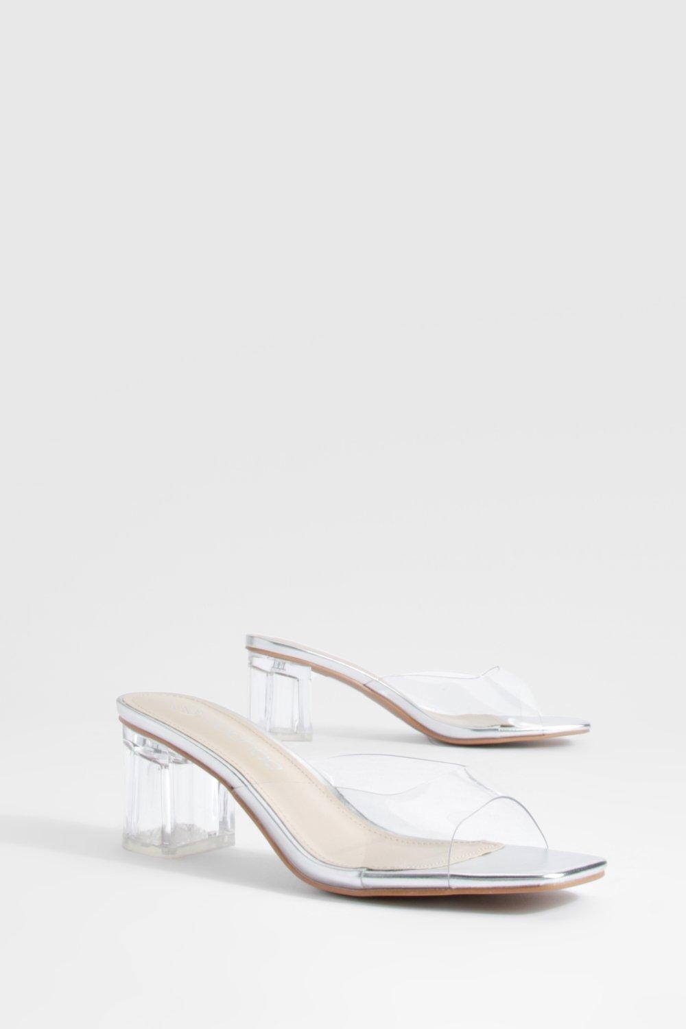 

Прозрачные мюли на блочном каблуке boohoo, серебро