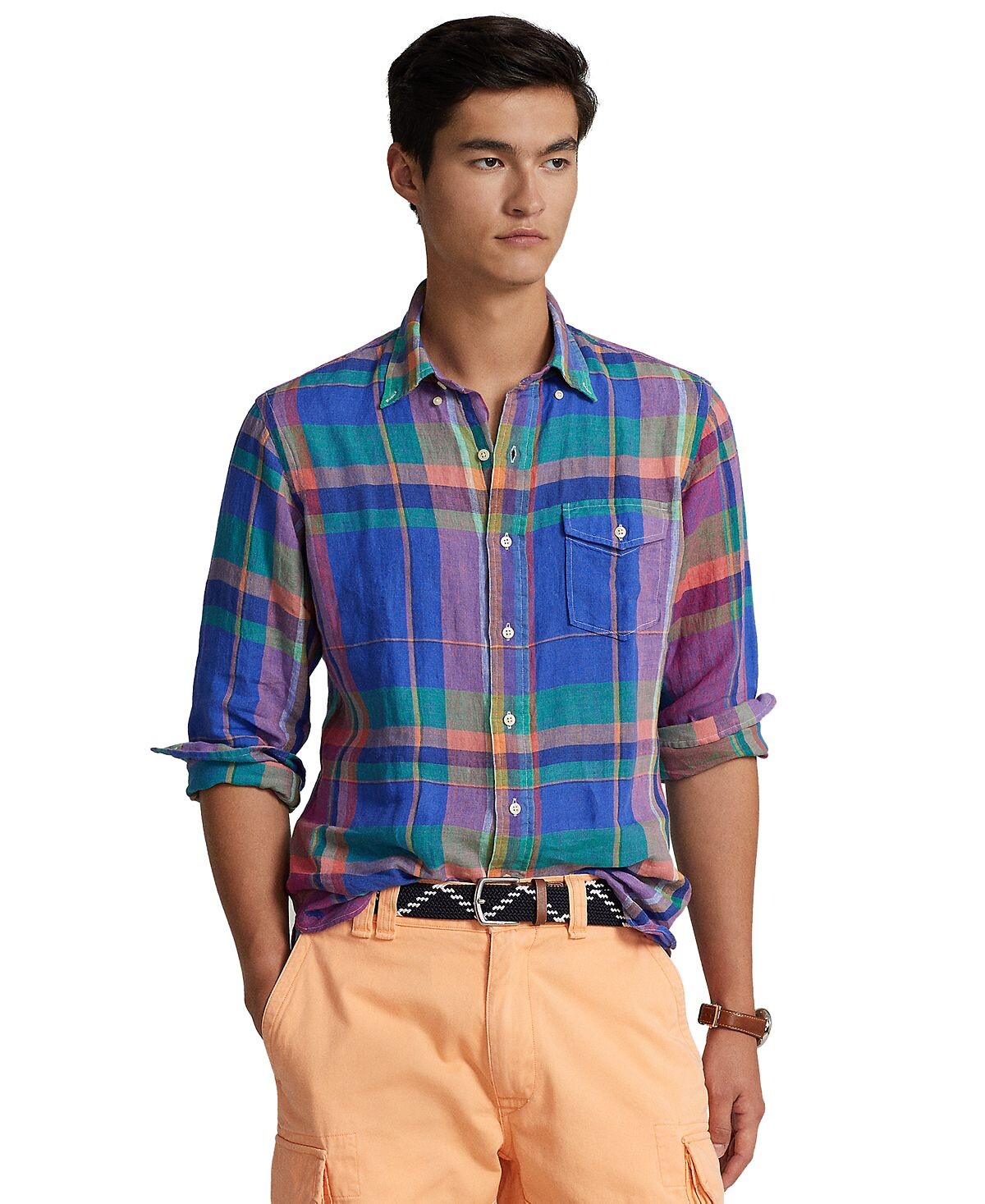 

Мужская льняная рубашка классического кроя в клетку Polo Ralph Lauren
