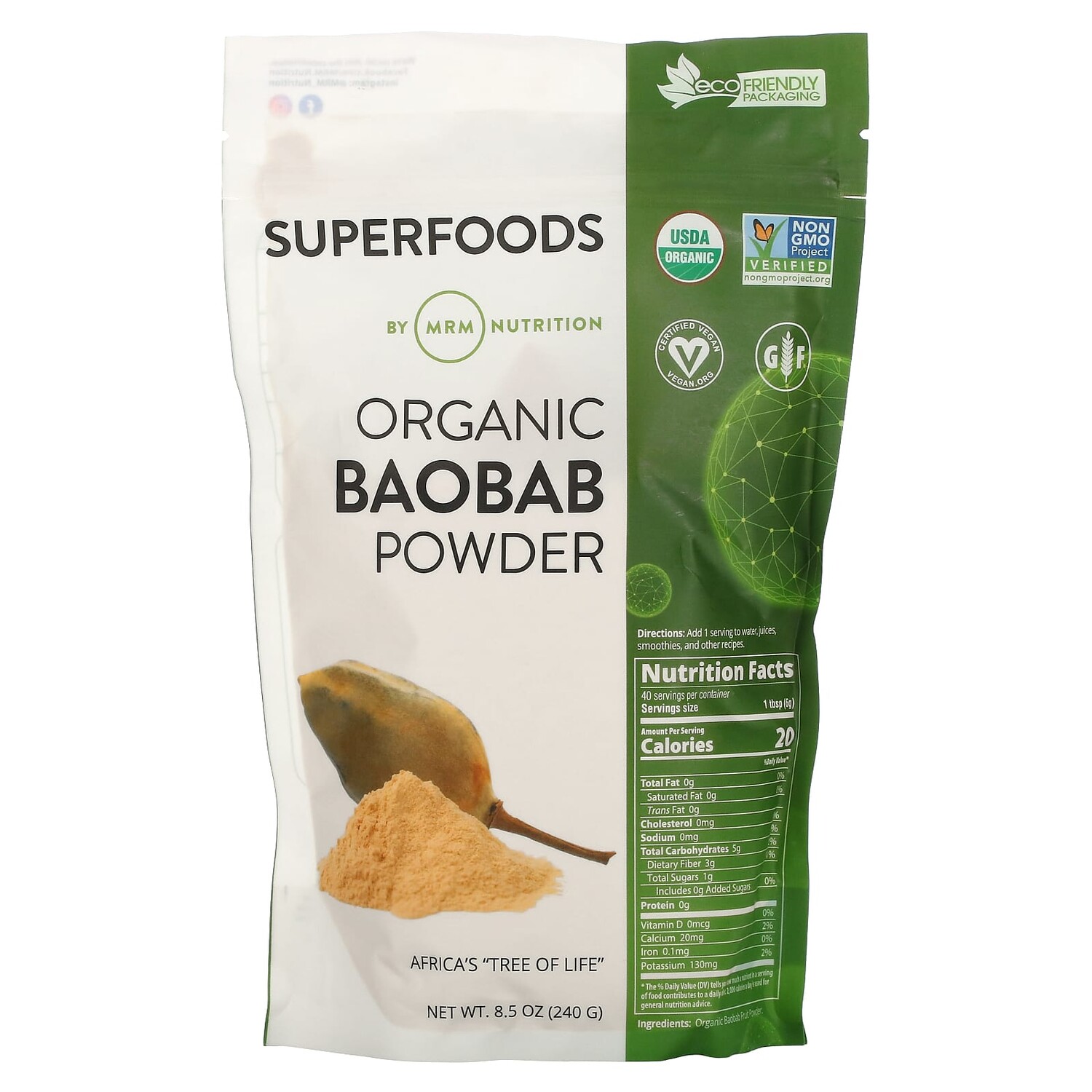 

Порошок из органического баобаба, 240 г (8,5 унции), MRM Nutrition