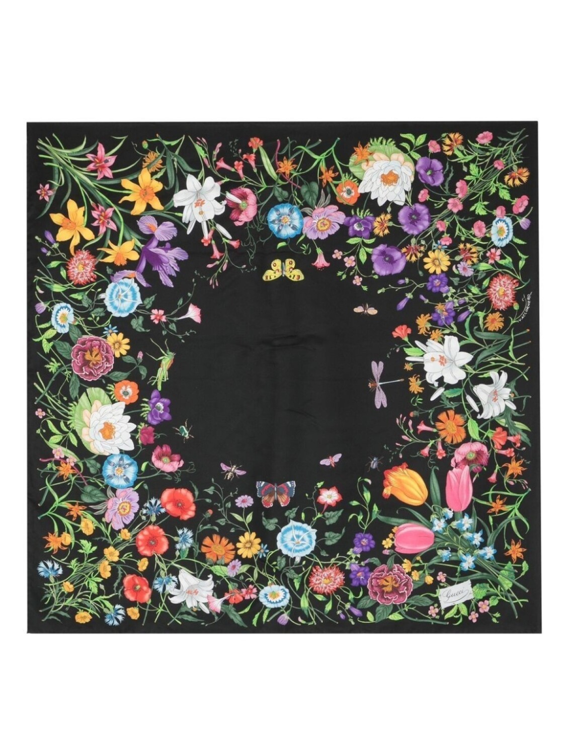 

Gucci шелковый платок с принтом Flora, черный