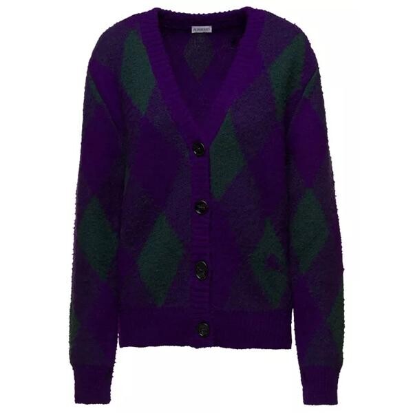 

Кардиган cardigan with argyle motif in wool Burberry, фиолетовый